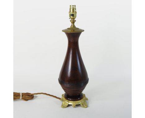 A gilt metal mounted turned wooden table lamp, of baluster shape, 44cm high