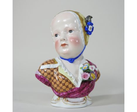 A 19th century Meissen porcelain portrait bust of Princess Marie Zephyrine de Bourbon, shown looking to one side and wearing 