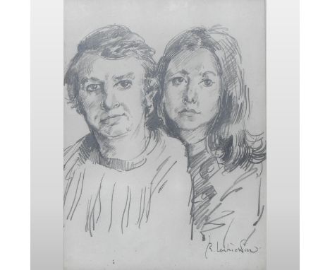 Robert Lenkiewicz *ARR, (1941-2002), portrait of a couple, signed, pencil on paper, 39 x 29cm