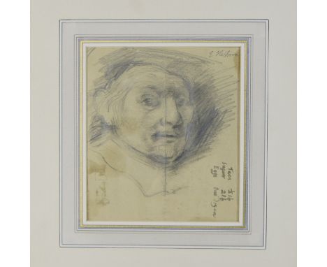 Eric Hebborn *ARR, (1934-1996), portrait in the style of Rembrandt, signed pencil sketch, 26 x 18cm, unframed with label to r