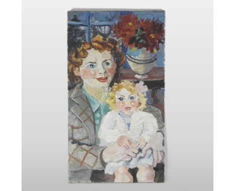 Attributed to Lucy Harwood, (1893-1972) *ARR, mother and child, oil on canvas, unframed, 81 x 46cm. An East Anglian School ar
