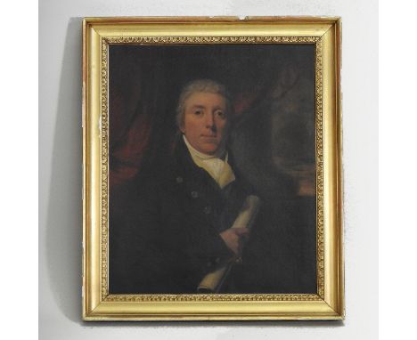 Attributed to Sir Henry Raeburn FRSE RA RSA, (1756-1823), half-length portrait of a gentleman, holding a scroll, oil on canva