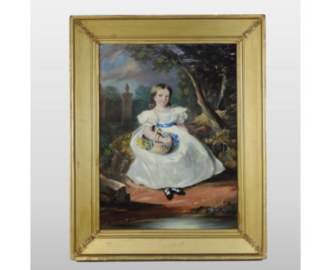 English School, (early 19th century), portrait of Sarah Ann Russell seated by a stream, oil on canvas, 48 x 35cm