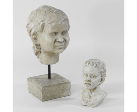 A pottery head, on a plinth base, 35cm high, together with a pottery portrait bust, 16cm high (2)