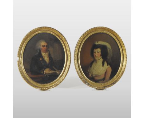 English School, (18th century), head and shoulders portrait of a gentleman, together with another of his companion, oil on bo