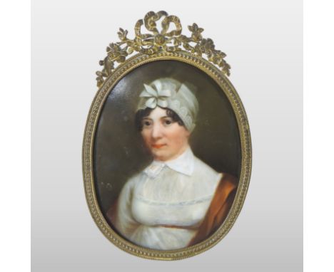 English School, (19th century), portrait miniature of a young lady, oil on porcelain, 10 x 8cm