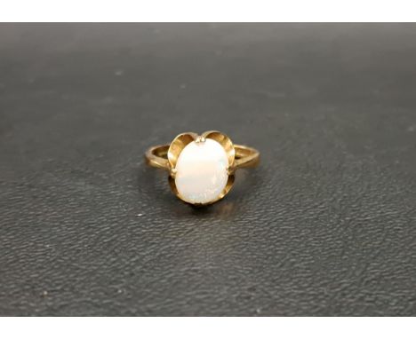 OVAL CABOCHON OPAL SET RINGon nine carat gold shank, ring size G-H