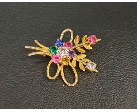 MULTI GEM SET FLORAL DESIGN BROOCHthe gemstones comprising ruby, sapphire amethyst, emerald, citrine and clear gemstones, in 