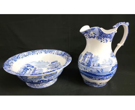 ITALIAN SPODE EWER AND WASHBASINwith blue and white transfer print decoration (2)