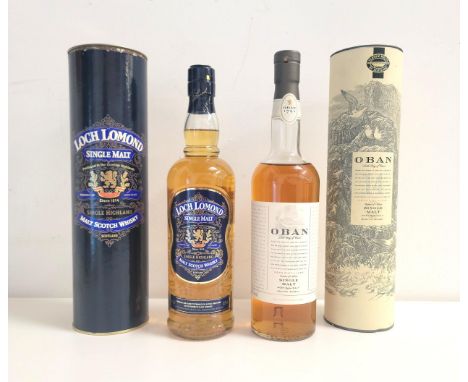 TWO BOTTLES OF SINGLE MALT SCOTCH WHISKY comprising Oban 14 year old, little bay of caves series, 70cl and 43%, in capsule, l