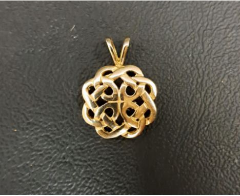 NINE CARAT GOLD PENDANTof entwined Celtic knot design, 2.1cm high (including suspension loop) and 1.6 grams