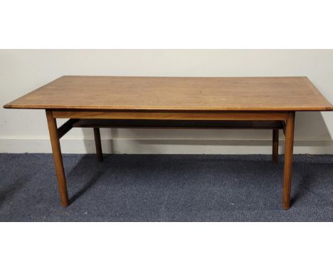 VINTAGE MID CENTURY TEAK COFFEE TABLEwith shelf below and on four straight legs, 127cm x 47cm x 56cm