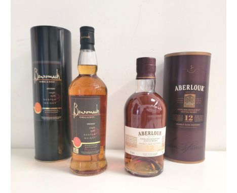 TWO BOTTLES OF SINGLE MALT SCOTCH WHISKY comprising Aberlour 12 year old, 70cl and 40%, level top shoulder, and Benromach Org
