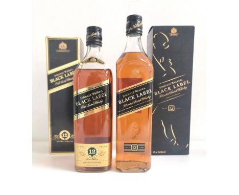 TWO BOTTLES OF JOHNNIE WALKER BLACK LABEL BLENDED SCOTCH WHISKY comprising one extra special, aged 12 years, in box, 75cl and