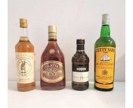 SELECTION OF SPIRTS AND LIQUEURS comprising Cutty Sark blended scotch whisky, 1 litre and 43%, Gael Lonach blended scotch whi