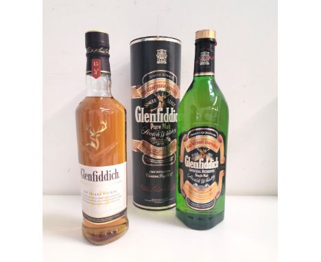 TWO BOTTLES OF GLENFIDDICH SINGLE MALT SCOTCH WHISKY one special reserve, made without compromise label, 1.0litre and 43%, le