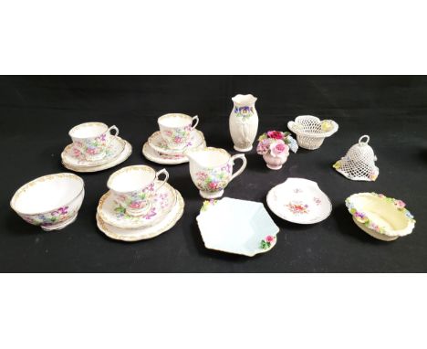 SELECTION OF VINTAGE FLORAL CERAMIC WAREincluding Royal Albert 'Nosegay' six part tea set with a Belleek vase, Adderley weave