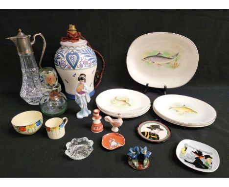 SELECTION OF DECORATIVE CERAMICS AND GLASSWARE including six Wedgwood freshwater fish design plates, along with the accompany