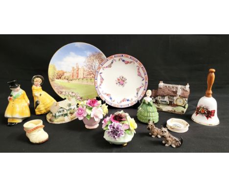 ASSORTMENT OF DECORATIVE CERAMICSincluding Royal Doulton 'Belle' HN 2340, 12cm high; two posy vases, Largs crested ware in th