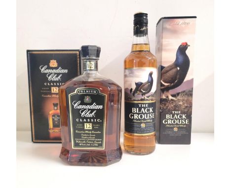 TWO BOTTLES OF BLENDED WHISKY comprising the black grouse, blended scotch whisky, in box, 70cl and 40%, level mid neck, and C