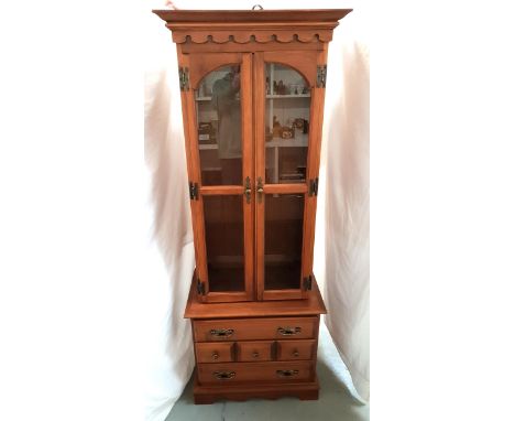 CANADIAN ROXTON MAPLE DISPLAY CABINET the pelmet with carved detail below, the glass doors with diamond etching, with brass h