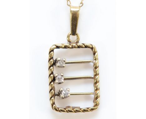 A 9ct gold diamond pendant in the shape of an abacus, with a chain, 15mm, 2.3g