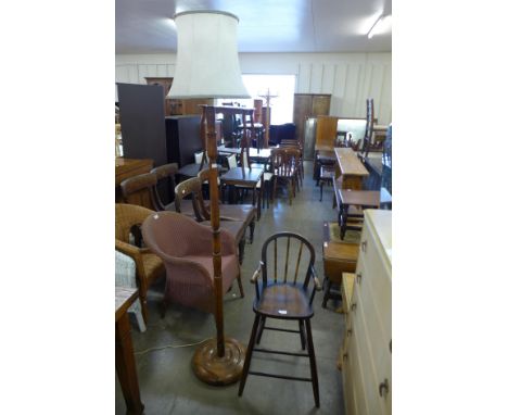 A beech standard lamp and a child's elm and beech high chair 