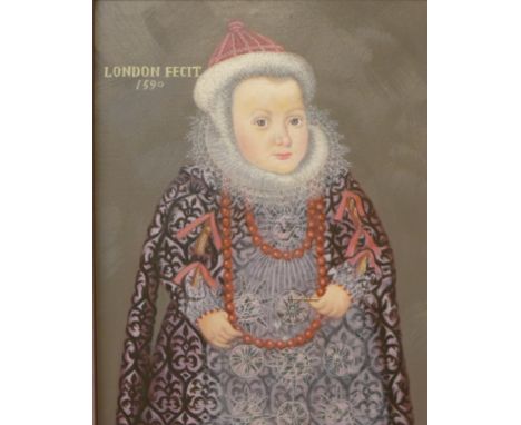 A 16th Century style portrait of a regal girl, oil on canvas, 40 x 31cms, framed 