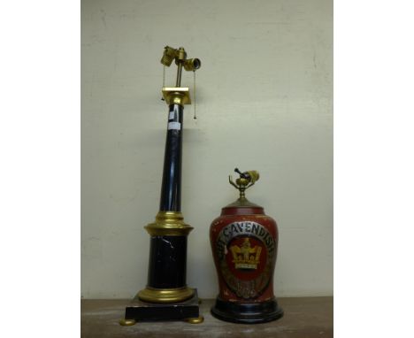 A Cut Cavendish table lamp and an ebonised and parcel gilt table lamp 