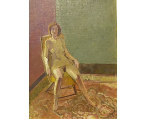 British Modernist School, portrait of a female nude, oil on canvas, indistinctly signed, 38 x 28cms, framed 