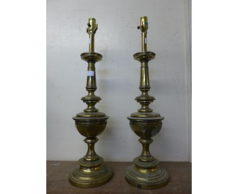 A pair of French style gilt metal table lamp bases 