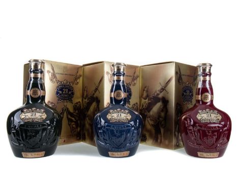 CHIVAS ROYAL SALUTE 21 YEAR OLD - RUBY, SAPPHIRE AND EMERALD DECANTERS BLENDED WHISKY Each 40% ABV / 70clQty: 3