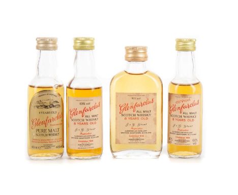 4 OLD STYLE GLENFARCLAS 8 YEAR OLD MINIATURES INCLUDING 8 YEAR OLD ALL MALT 105° PROOF 8 Year Old All Malt 105° - 60% ABV / 5