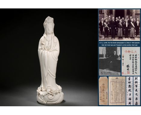 A Chinese Blanc-de-Chines Standing Guanyin Qing Dyn. H. 49cm; W. 15cm Qing Dynasty This lot is from the Lin Sen collection. L