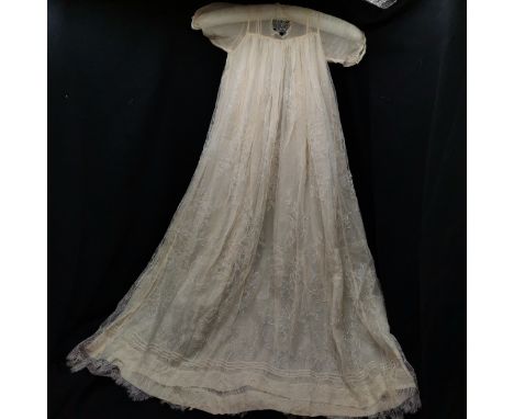 Vintage silk and lace christening gown, flower on chest, slight damage to top. 