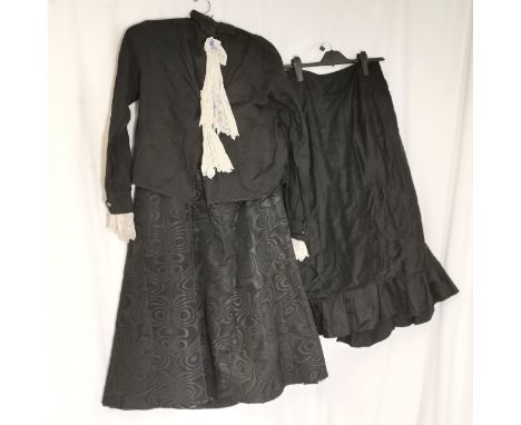 Victorian 2 piece blouse and skirt watered satin skirt t/w black underskirt - top is 92cm bust - used condition 