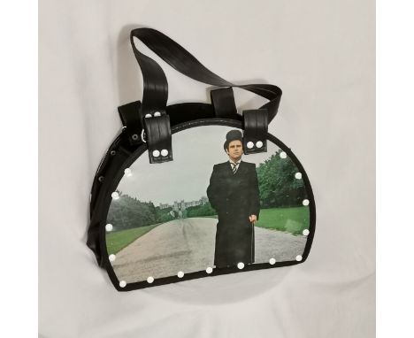 Vintage handmade handbag made from a record on one side and a picture of Elton John - good used condition with some marks to 