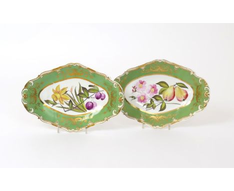 A pair of Spode Felspar Porcelain botanical dessert dishes  c.1825-30, one painted with a branch of cherries and a narcissus 