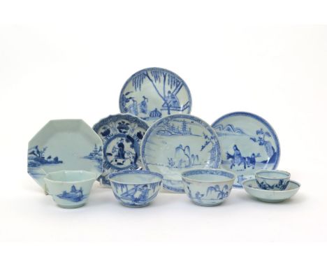 Four Chinese porcelain teabowls and saucers  18th century, two from the Ca Mau cargo, variously painted with Chinese figures 