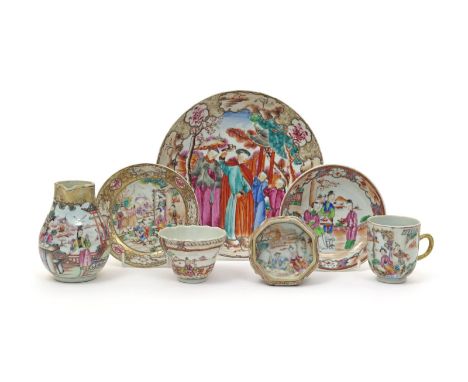 A small collection of Chinese export porcelain tea wares  2nd half 18th century, decorated in the Mandarin palette with scene