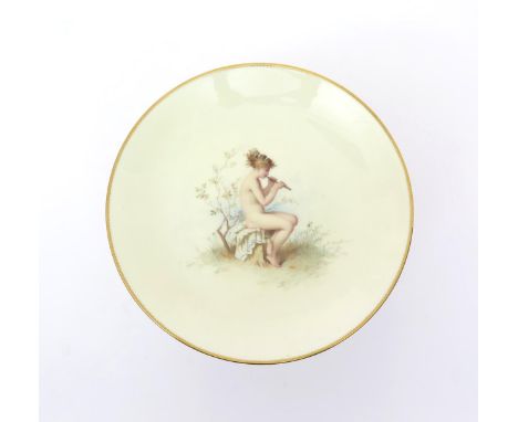 A Minton cabinet plate  date code for 1890, painted by Antonin Boullemier with a naked girl seated on a blue-edged white clot