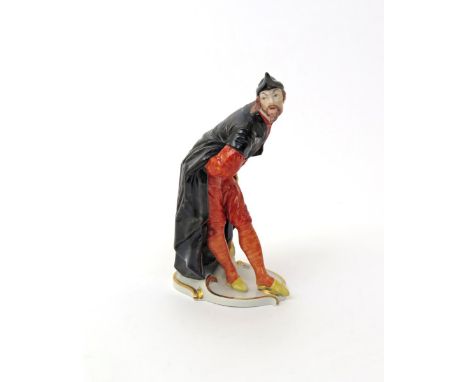 A Nymphenburg figure of Pantalone  modern, after Bustelli's figures from the Commedia dell'Arte, wearing pointed yellow shoes
