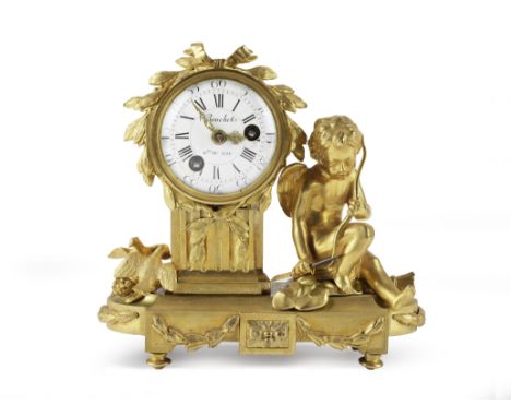 PETITE PENDULE D'EPOQUE LOUIS XVI EN BRONZE DORE FIN XVIIIe SIECLEA LOUIS XVI ORMOLU MANTLE CLOCK LATE 18TH CENTURY The circu