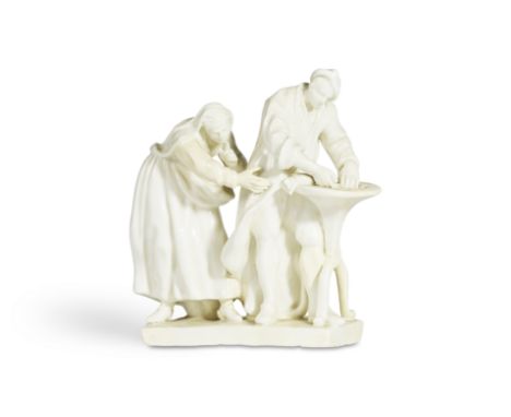 RARE GROUPE DE 'L'AVARO DERUBATO', CAPODIMONTE, VERS 1750A RARE CAPODIMONTE GROUP OF 'L'AVARO DERUBATO', CIRCA 1750Modelled b