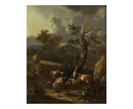 Johannes van der Bent (Amsterdam 1650-1690)Paysage de campagne au troupeau Landscape with shepherds and cattle monogrammé 'JV