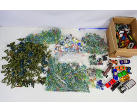 Dinky - Matchbox - Airfix - Marbles - A collection including play worn vehicles including a Scamold Alta racing car, a quanti
