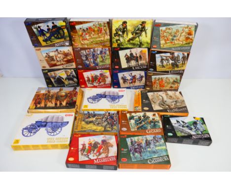 HaT - A squadron of 21 boxed 1:72 scale plastic soldier figures and one accessory kit. Lot includes HaT #8005 1815 Prussian U