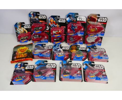 Star Wars - Hot Wheels - A collection of carded Hot Wheels Star Wars models including First Order Tie Fighter, Sith Infiltrat