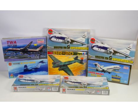 Minicraft - Airfix - Italeri - Eight boxed plastic model aircraft kits in various scales. Lot includes Minicraft #14482 1:144