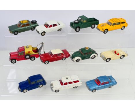Corgi - A group of unboxed vehicles including rare Hillman Husky # 206M, Rover P6 # 275, Land Rover # 438 and others. They sh